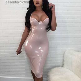 Vestidos casuales básicos Hot New Summer Dress Mujeres Sexy Party Club Vestido Nuevo Robe Femme PU Vestido Látex Brillante Sexy Bodycon Midi Vestido M-4XL L230918