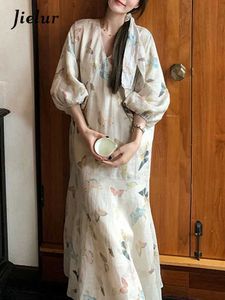 Robes décontractées de base Jielur Style chinois nouvelle robe imprimée pour femmes col en v automne lanterne Sle mode décontractée Fe Maxi robes bureau de base LadyC24315