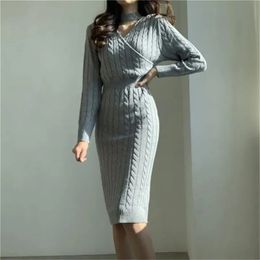 Vestidos casuales básicos Jodimitty Moda coreana Vestido de suéter Mujer Otoño Invierno Tejido trenzado para mujeres Pollover Slim Bodycon 231116