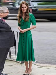 Basis Casual jurken Kate Middleton Princess Hoogwaardige mode dames zomer knop riem elegant feest beroemde werkplek rood groene midi jurk