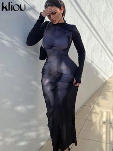 Kliou 3D Body Print Maxi Dress Femmes Y2K Esthétique À Manches Longues Unique Body-Shaping Attirewear Robe Superbe Lady Party Clubwear 230922