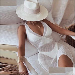 Basis Casual jurken gebreide strandjurk er up Cloghet Tunic Pareo Beachwear Praia Salida de Playa Robe Maxi 210709 Drop Delivery A DHJVJ