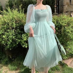 Robes décontractées de base Style coréen Elegant Vintage Mesh Robe Fairy Femme Femme Party Holiday Long Summer Robe 2024 Robe Longue Femme One Piece Robe 240419