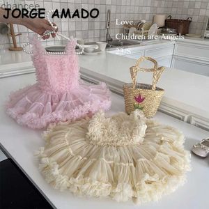 Vestidos informales básicos Estilo coreano Vestido de fiesta para niña de verano Cuello halter Sin mangas Sólido Sling Malla Princesa Vestidos formales Ropa dulce para niños H05 LST230904