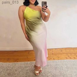 Basis Casual jurken KUCLUT Women Plus Size Dress Summer Elegant Sumple Gredient Mouwess Lace Up Backless Niped Taille Office Oversize YQ240328