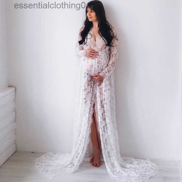 Robes décontractées de base Couture en dentelle Robe de photo sexy Femme enceinte Sexy Fourche avant Robes de grossesse fantaisie pour les douches de bébé Robe Photographie Props L230918