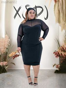 Basic casual jurken dames zwart plus size jurk lange mouwen lange mouwen elegante en mooie damesjurken kanten mesh strakke midi jurk groothandel dropshipping hkd230807