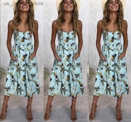 Basic casual jurken damesfashion en vrijetijds retro zonjurk zomer 2024 boho sexy jurk midi knop backless polka dot gestreepte bloemen strandjurk 1 t240415