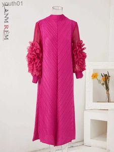 Robes décontractées de base Lanmrem Maxi Robe plissée Coule Coucle épissé Fonge complète pour femmes 2024 Nouveaux vêtements de printemps 2QA1331 YQ240402