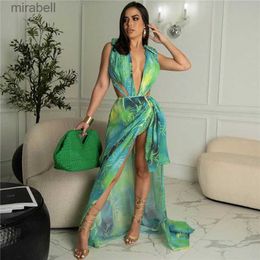 Robes décontractées de base Ensemble deux pièces imprimé feuilles femmes robe de soirée Clubwear body haut et jupe longue fendue ensembles vacances d'été plage tenues d'anniversaire YQ240115