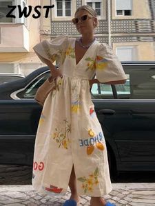 Basis Casual jurken Losse afdrukken Korte mouw Dames Draai V High Taille Lady Jurken 2024 Fashion A Line Summer Lady Casual Flower Vestidos J240516