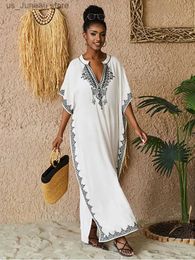 Vestidos casuales básicos lorylei 2024 collar de pie bordan kaftan para mujer túnica boho fiesta de fiesta de la casa de la casa de la playa Q1545 T240412