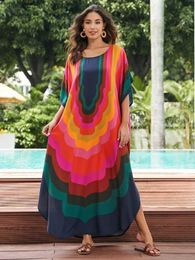 Basis Casual jurken Lorylei kleurrijke vrouwen kaftan lange jurk voor vrouwen 2024 zomer causale ronde nek batwing slve outfit moo jurken Q1632 T240412