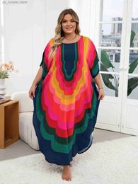 Vestidos casuales básicos Lorylei Plus Tamaño grande Mujeres Kaftan Vestido largo para mujeres 2024 Summer Cause redondo Batwing Slve Moo Vestidos Q1632 T240412