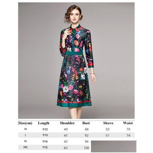 Basic Casual Robes De Luxe De Mode Imprimé Floral Designer Femmes Chemise Plissée Robe 2023 Piste Élégante Dames Slim Bureau Bouton Dhzla