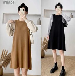 Vestidos casuales básicos Maternidad Otoño Invierno Grueso Cálido Punto Suéteres largos V Cuello Sudaderas con capucha Vestido suelto Ropa para mujeres embarazadas Embarazo YQ240110