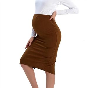 Basic Casual Jurken Zwangerschapsgebreide rok Split Stretchy Bodycon Tube Geribbelde rok voor zwangere vrouwen Kantoorwerkkleding Zwangerschapskleding 231206