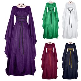 Robes décontractées de base Robes Maxi pour femmes robes de robe Vintage médiévale col rond manches longues papillon à lacets Cosplay robes de soirée de bal 231013