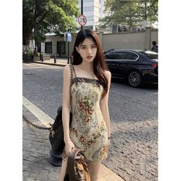 Basic Casual Dresses Mexzt Y2K Vintage Floral Mini Dress Women Strtwear Spaghetti Strap Print A Line -jurken Zomer Koreaanse Slim Sundress Vestidos Y240509