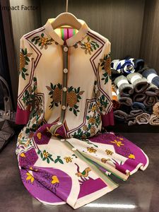 Robes décontractées de base miyake stand up collier de chemise florale robe d'été cardigan lâche mi-empreinte aliline 230817