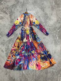 Basic Casual Jurken Nieuw 2023, geplooide jurk met ronde hals en kleurrijke print