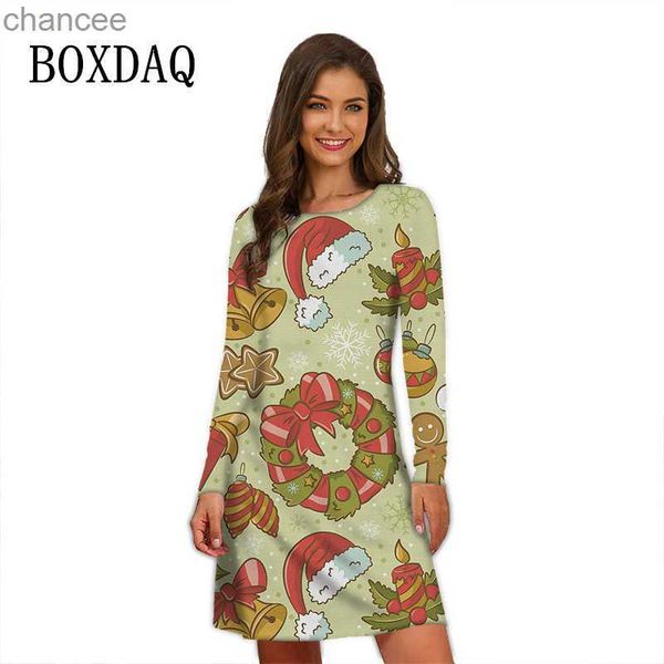 Robes décontractées de base Nouvelle fête de noël femmes robe automne hiver à manches longues robes surdimensionnées mode modèle mignon décontracté Style de rue Mini robe LST230904