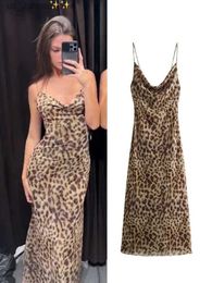 Robes décontractées de base Nouvelles tenues de slinage imprimé léopard robe maxi pour femmes 2024 Été élégant sans slip sans glissade