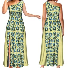 Basic Casual Jurken Nieuwe Stijl Aangepaste Polynesische Tonga Tribal Jurk Eén Schouder Sleless Split Lange Maxi Jurk Ning FeestjurkenC24315