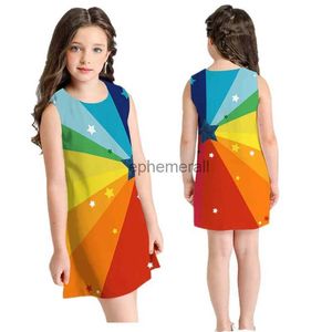 Basic Casual Jurken Nieuwe Zomer Explosie Mouwloos 3D Regenboog Print Tiener Peuter Kind Meisje Zomer Mouwloos 3D Print Cartoon Jurken YQ231211