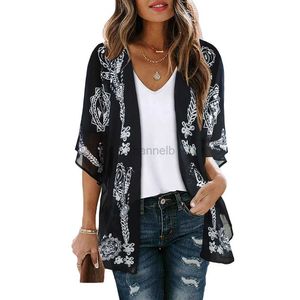 Basis Casual jurken Nieuwe dames zomertoppen Kimono Cardigan Floral Beach Cover Up Casual Jackets Shirts Shirts Swimwear 2023 Women Beach Outfits For Women 240419