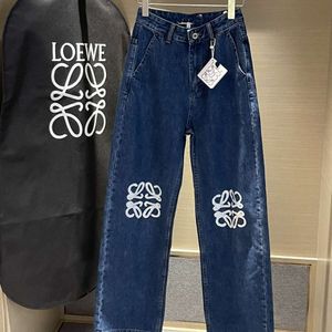 Basic Casual Jurken Niche Design Classic Borduurig Patroon Hoog getailleerde rechte breedbeen jeans