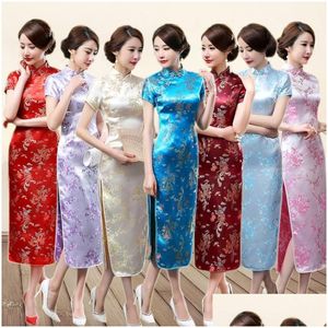 Vestidos casuales básicos Novedad Rojo Chino Damas Tradicional Vestido de fiesta Vestido Largo Estilo Novia Cheongsam Qipao Mujeres Traje Drop Delive Dhetk