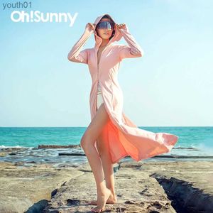 Vestidos casuales básicos OhSunny Moda Mujer Verano Ropa anti-UV Protector solar Protección solar Enfriamiento Abrigo largo Cubierta facial Bolsillos con cremallera con capucha Playa yq240402