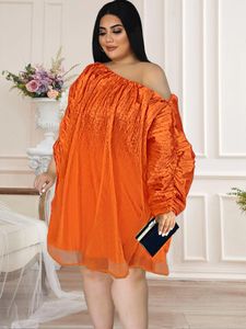 Basis Casual jurken Oranje losse vrouwen uit schouderpullover