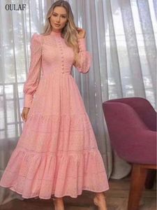 Robes décontractées basiques OULAF Élégant Chic solide Maxi longue robe mi-longue pour les femmes évider robes minces avec ceinture Style Boho vêtements pour femmes ZA 230614