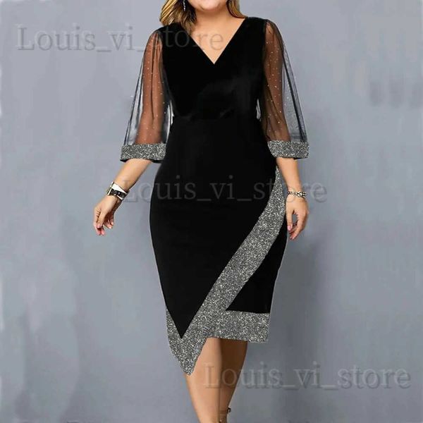 Robes décontractées basiques Robes surdimensionnées femmes grande taille 2023 noir élégant robes formelle Occas robe grande taille solide jupe longue fête femme Clothi T240227