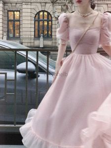 Vestidos informales básicos de vestir rosa dulce midi mujer casual francés elegante vestido de fiesta playa 2023 de la oficina de verano dama una pieza vestida coreana elegante 240419