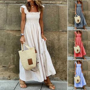 Basis Casual jurken geplooDed Harajuku Plaid Dress zomer dames Boheemse casual vintage mouwloze losse lange mouwen strandzon jurk chiffon jurk J240516