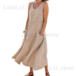 Robes décontractées de base Grande taille coton lin ress pour femmes 2023 été surdimensionné débardeur robe solide grande taille femme vêtements robe longue ample T240227