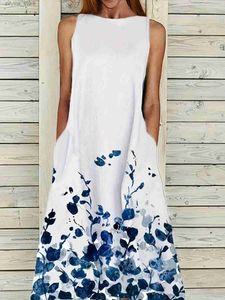 Basic casual jurken plus size size bloemenprint crew nek jurk lange jurken l49