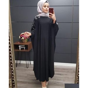 Basis Casual jurken plus size islamitische kleding moslimjurk vrouwen Dubai Turkish Long Robe kimono-pailletten etnische stijl zeven-punts S DHO9T