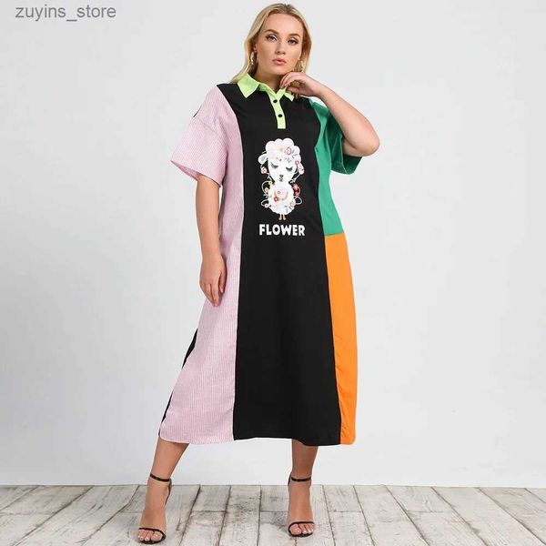 Vestidos casuales básicos de cuello de polo de talla de talla de talla de talla de talla de talla de talla de polo mujer Summer de manga corta estilo street street coreano vestido largo l49