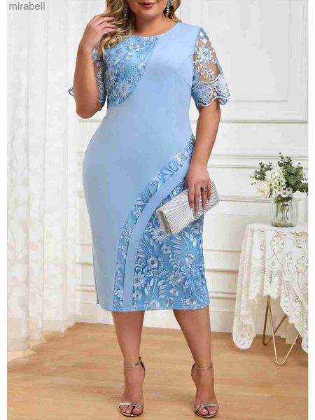 Robes décontractées de base Grande taille taille robe de soirée femme 2023 été à manches courtes broderie florale patchwork élégant moulante crayon pour invité de mariage YQ240110