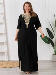 Basis Casual jurken plus size dames moslimjurk korte mouwen retro rhineste geborduurde lange jurk Midden -oosters Arabisch gewaad Islamitische fabricl2405