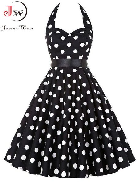 Vestidos casuales básicos Polka Dot Dress Mujeres Vintage Swing Halter Belt 50s 60s Rockabilly Prom Party Vestidos Retro Feminino Vestidos 230615