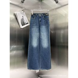 Basis Casual jurken Pre herfst knappe en modieuze jeans met hoge taille uitgehold metalen ontwerp breed been recht