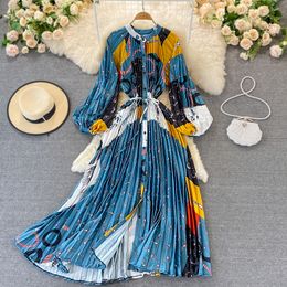 Basic Casual Dresses Print for Women Long Sleeve Streetwear Korean Fashion Dress Slim Midi Shirring Puff Spring Summer 230706