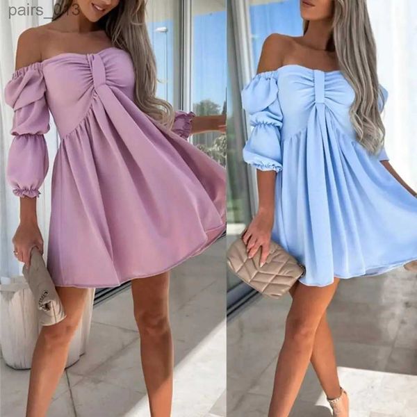 Robes décontractées de base Robe à manches bouffantes Lady Summer Mini Élégant Femmes Hors Épaule A-ligne avec Bulle Taille Haute Doux yq240328