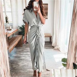 Robes décontractées de base Femmes de détail Chemise Designer Commuting Plus Taille S-3XL Robe longue Mode Forgé Visage Vêtements Drop Livraison A Dhsyc