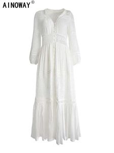 Robes décontractées basiques Rétro chic femmes blanc longue plage bohème robe longue femmes col en v glands été bohème heureux robe robes J240130